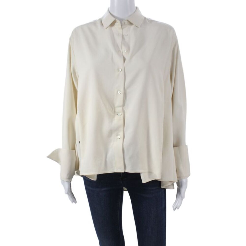 Palmer//Harding Womens Collared Button-Up Tunic Ivory Cotton Long Sleeve Size 8